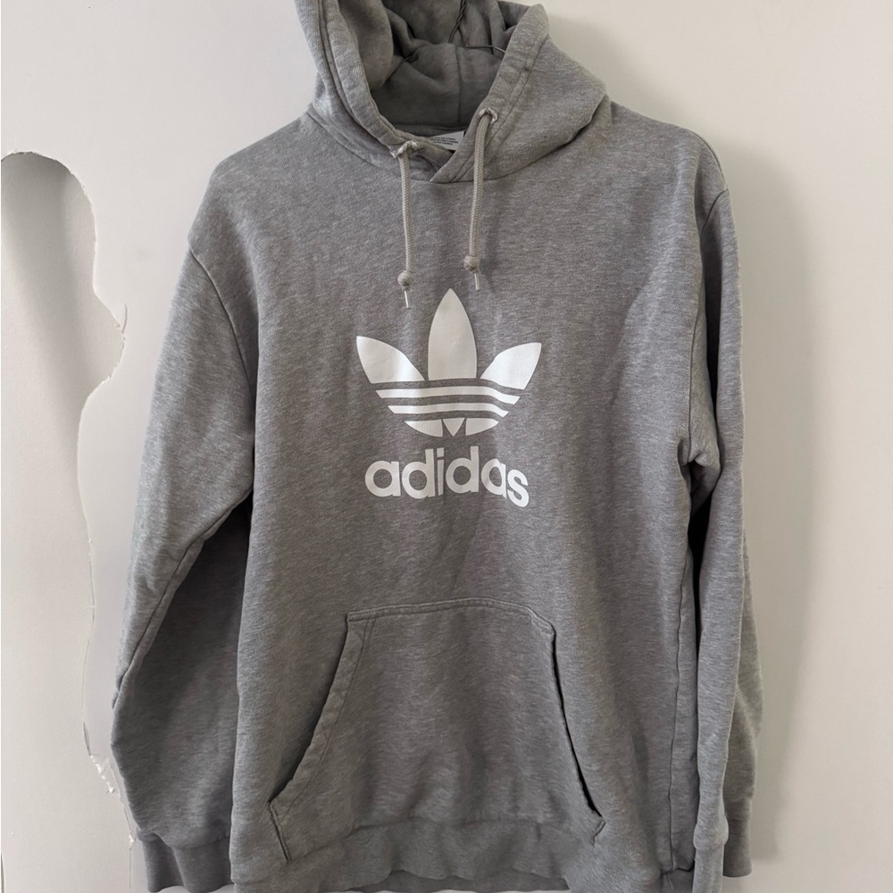 Adidas Logo grey Hoodie Sweatshirt trefoil logo Adult Medium